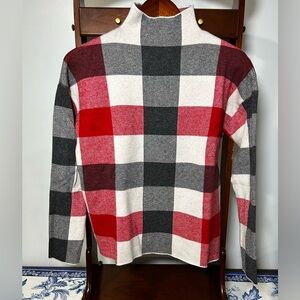 Tahari Red, Black, Gray, Cream Plaid Turtleneck Sweater Women’s Small
